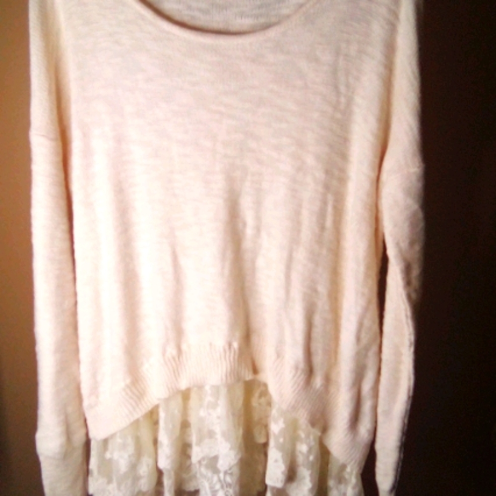 Mossimo Sweater Sz XL Ivory High Low Lace Hem
